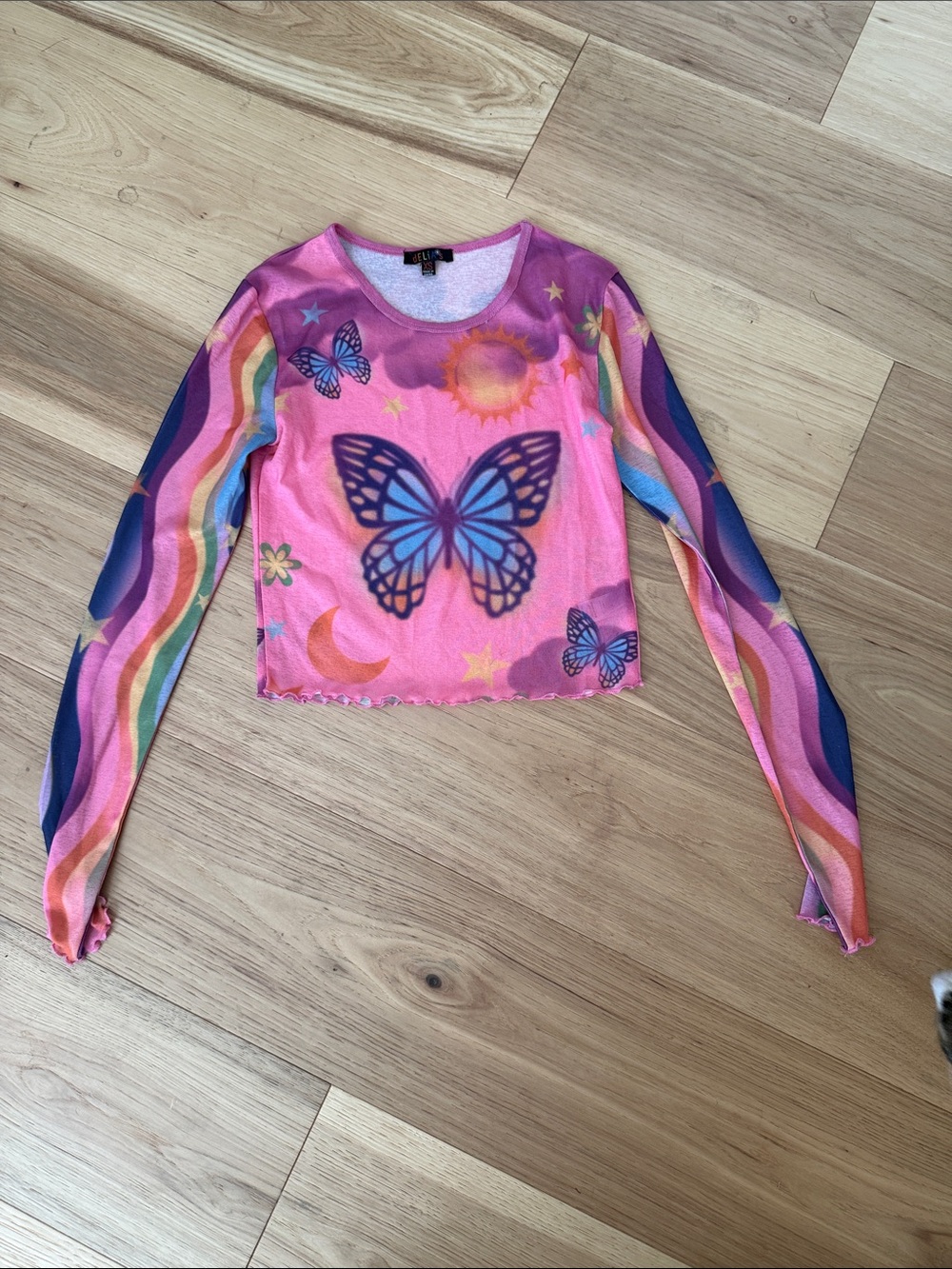 dELiA*s Pink Butterfly Long-Sleeve Crop Top